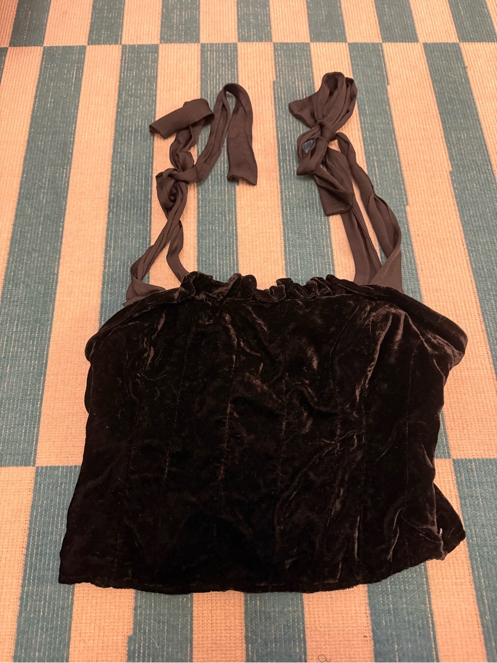 Free People Black Velvet Tie-Strap Crop Top